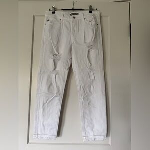 Just USA White Distressed Denim Straight Leg Pants